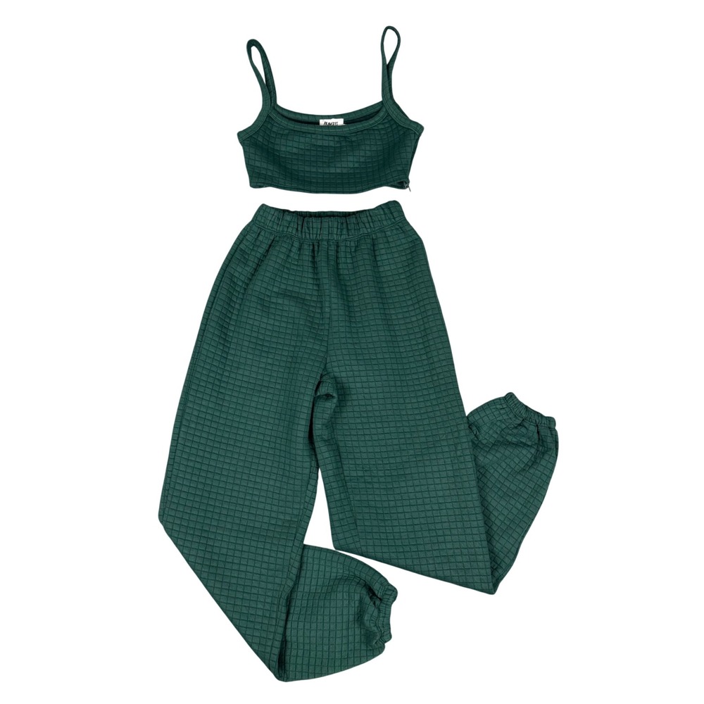 Princess Polly Green Waffle Knit 2 Piece Set Crop Top Joggers US 2